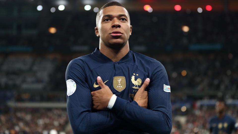 Kylian Mbappe celebrates a France goal